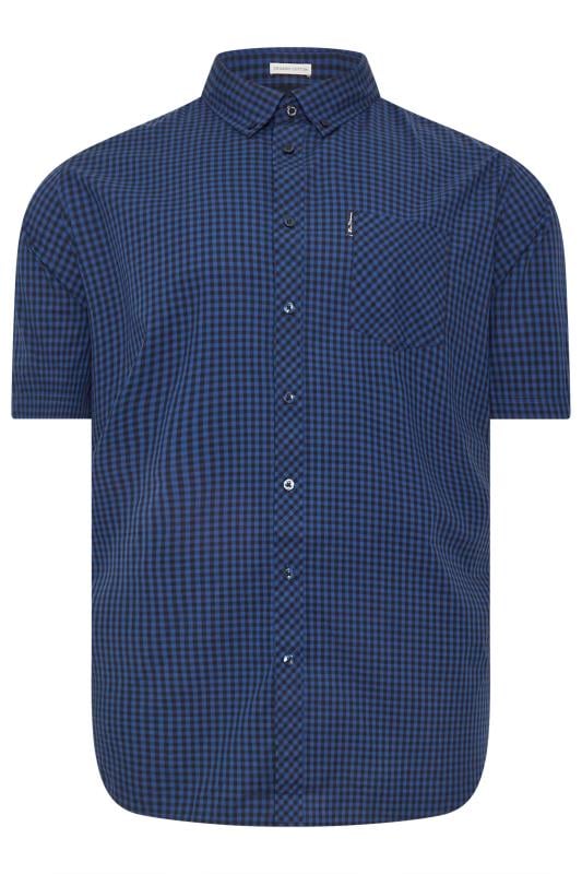 BEN SHERMAN Big & Tall Royal Blue Gingham Short Sleeve Shirt | BadRhino 3