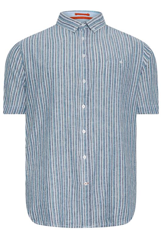 D555 Big & Tall Navy Blue Linen Vertical Stripe Short Sleeve Shirt | BadRhino 1