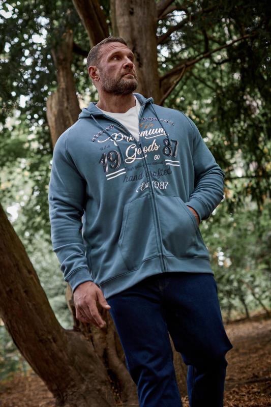 BadRhino Big & Tall Blue Zip Through 'Premium Goods' Graphic Hoodie | BadRhino 1