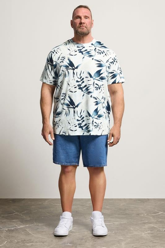 JACK & JONES Big & Tall Off White Leaf Printed T-Shirt | BadRhino 1