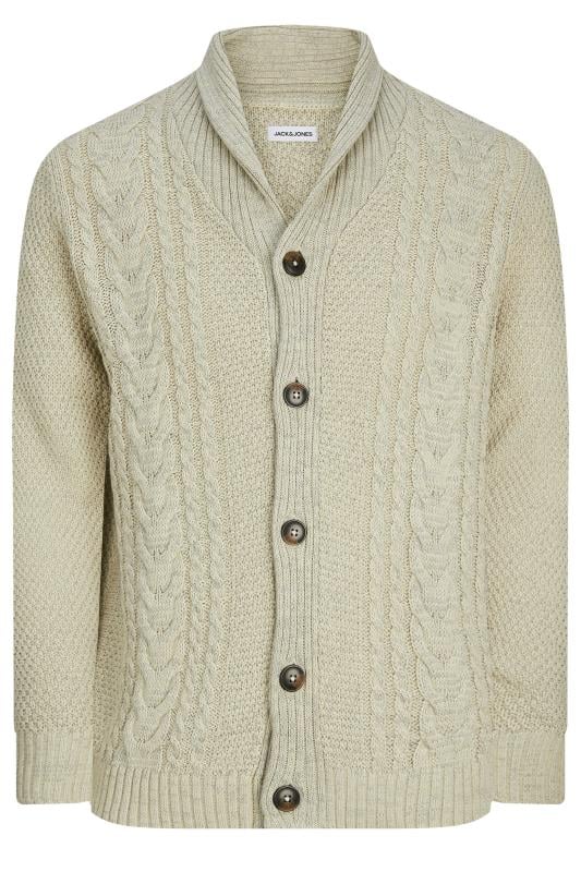 Men's  JACK & JONES Big & Tall Cream Shawl Collar Knitted Cardigan