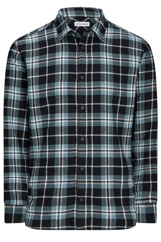 JACK & JONES Big & Tall Blue Flannel Checked Shirt | BadRhino 1