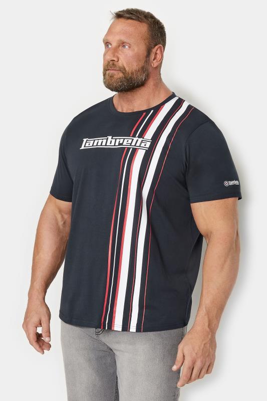 LAMBRETTA Big & Tall Navy Blue Stripe T-Shirt | BadRhino 1