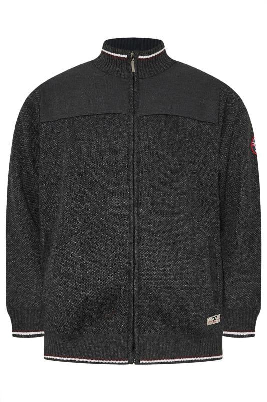 Men's  D555 Big & Tall Charcoal Zip Through Knit Sweatshirt