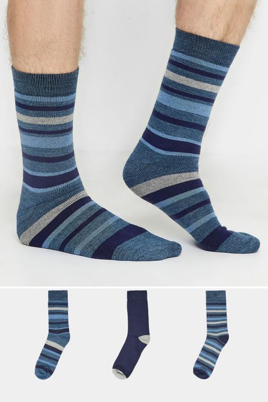 Men's  BadRhino Blue Striped 3 Pack Thermal Socks