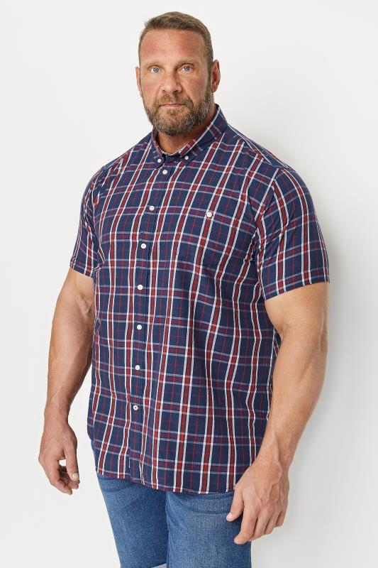Men's  D555 Big & Tall Dark Blue Check Print Short Sleeve Shirt