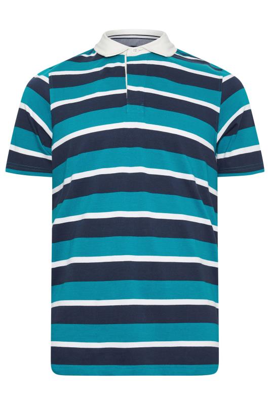 BadRhino Big & Tall Teal Blue Stripe Rugby Polo Shirt | BadRhino 2