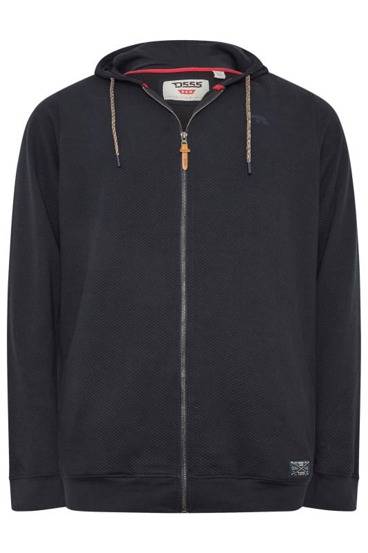 D555 Big & Tall Navy Blue Zip Through Jacquard Hoodie | BadRhino 1