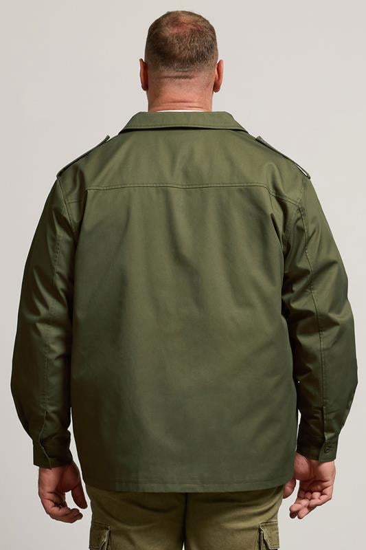 BadRhino Big & Tall Khaki Green Military Zip Through Overshirt | BadRhino 4