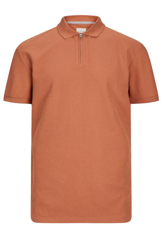JACK & JONES Big & Tall Orange Half Zip Short Sleeve Polo Shirt | BadRhino 1