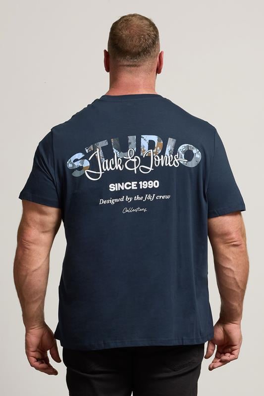 JACK & JONES Big & Tall Sky Captain Blue Back Print T-Shirt | BadRhino 3