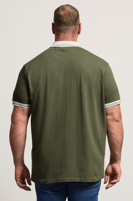 BadRhino Big & Tall Khaki Green Mini Check Polo Shirt BadRhino 2