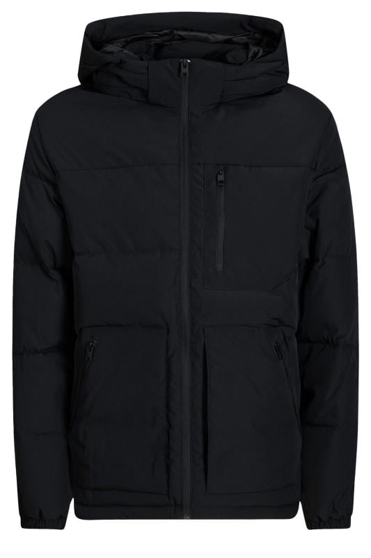 JACK & JONES Big & Tall Black Hooded Construct Puffer Jacket | BadRhino 2