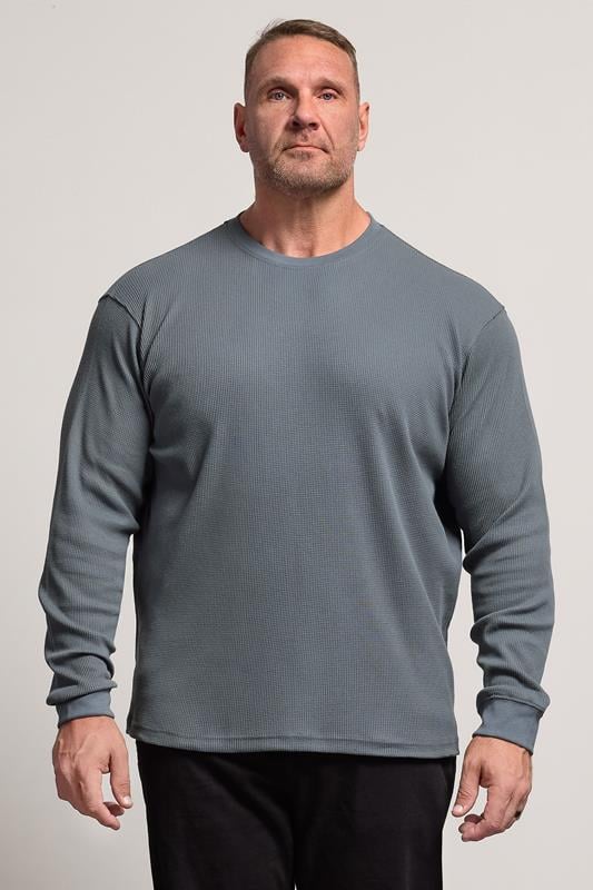 Men's  BadRhino Big & Tall Storm Blue Waffle Texture Long sleeve T-Shirt