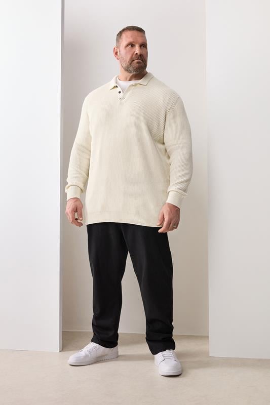 BadRhino Big & Tall Natural Brown Chunky Knit Collared Jumper