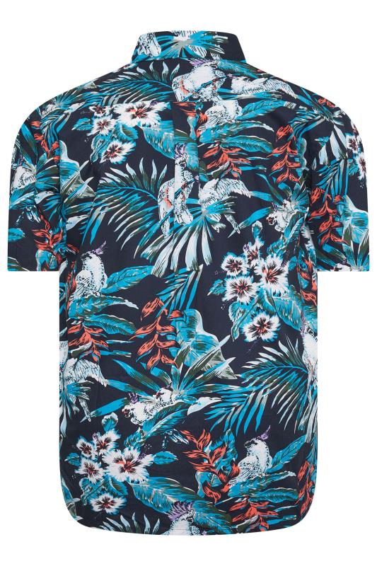 ESPIONAGE Big & Tall Blue Tropical Hawaiian Print Shirt | Yours Clothing 4