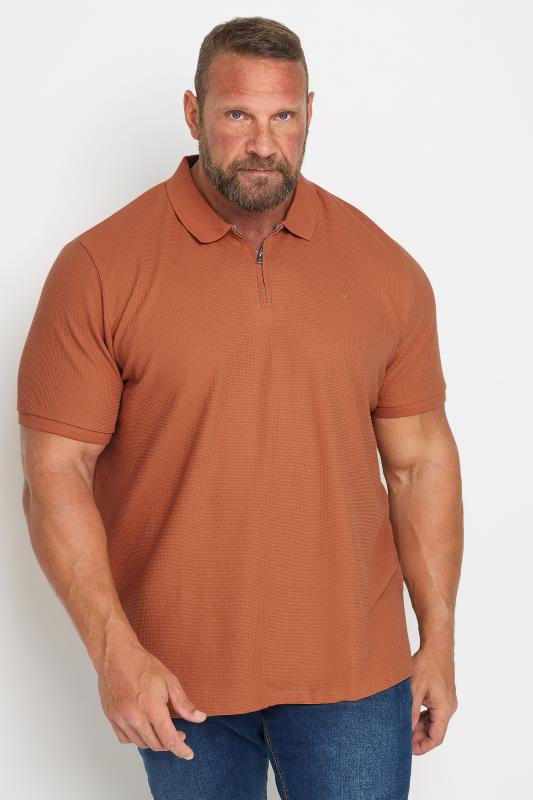 Men's  JACK & JONES Big & Tall Orange Half Zip Short Sleeve Polo Shirt