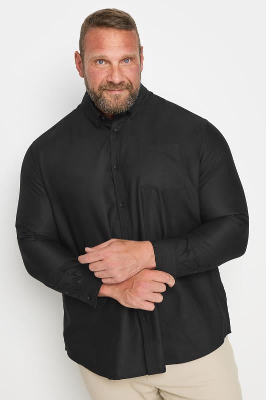 BadRhino Big & Tall Premium Black Long Sleeve Oxford Cotton Shirt 1