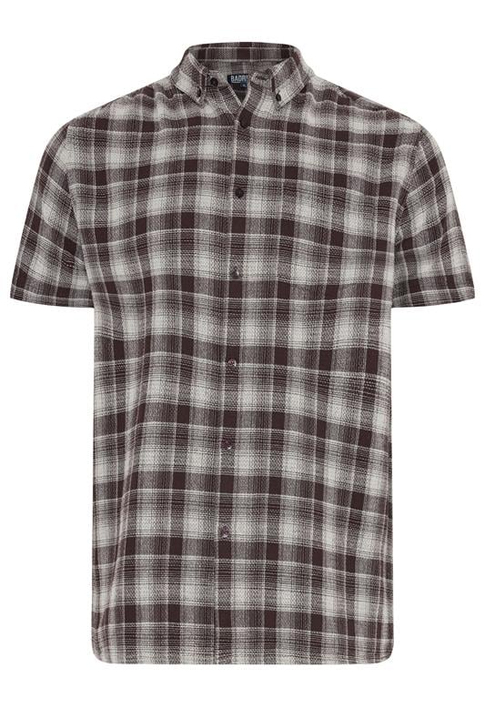 BadRhino Big & Tall Brown Check Stripe Short Sleeve Shirt | BadRhino 5