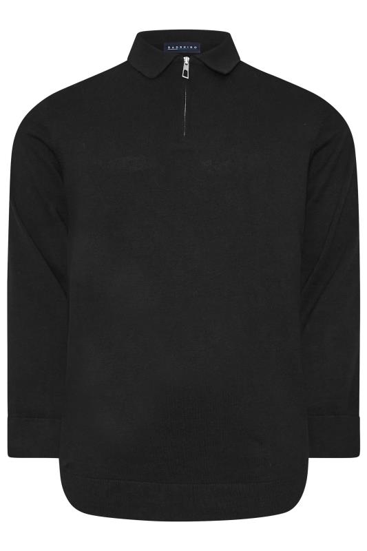 BadRhino Big & Tall Black Knitted Long Sleeve Zip Polo Shirt | BadRhino 3