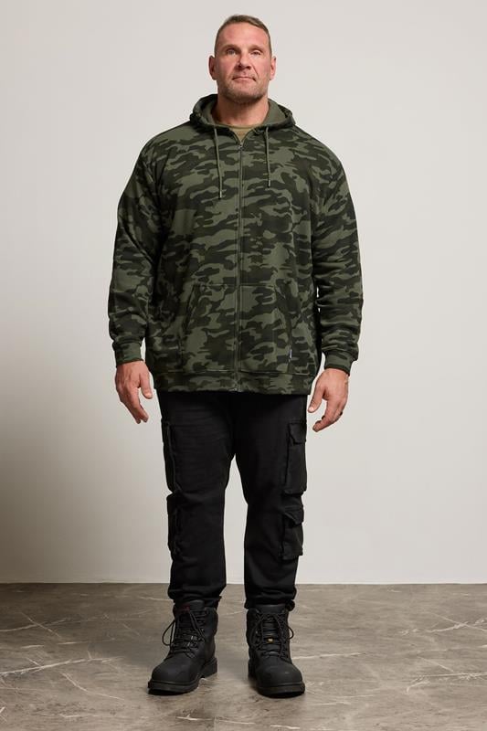 BadRhino Big & Tall Dark Green Camo Print Zip Through Hoodie | BadRhino 2