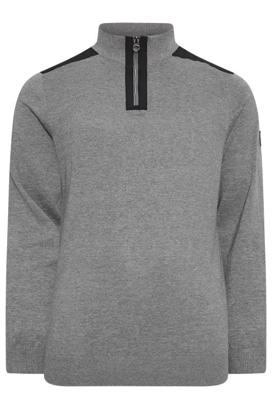 LUKE 1977 Big & Tall Grey Quarter Zip Knit Jumper | BadRhino 3