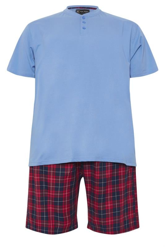 KAM Big & Tall Blue Henley T-Shirt & Shorts Set | BadRhino 1