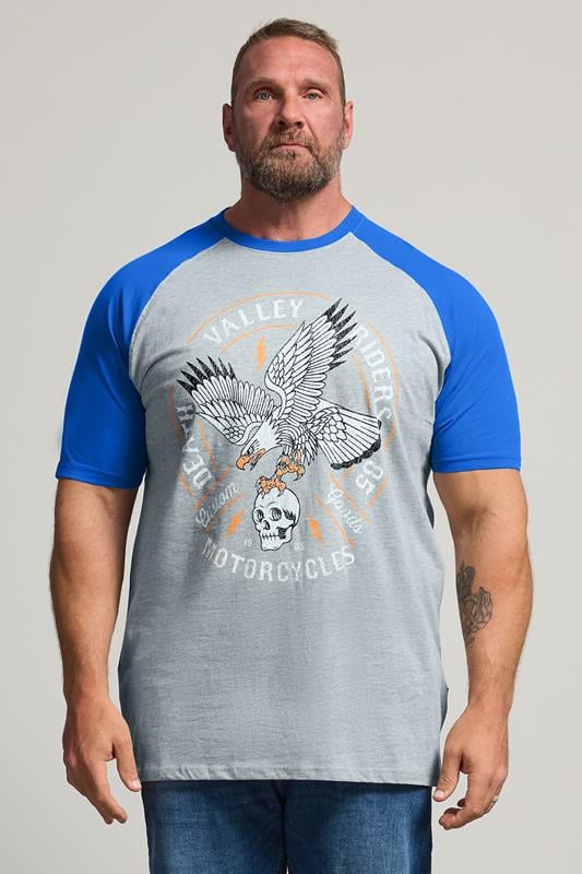  KAM Big & Tall Grey Raglan Graphic Print T-Shirt