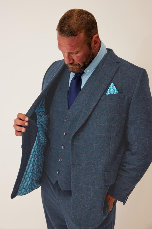 Men's  BadRhino Tailoring Big & Tall Blue Wool Mix Check Suit Waistcoat