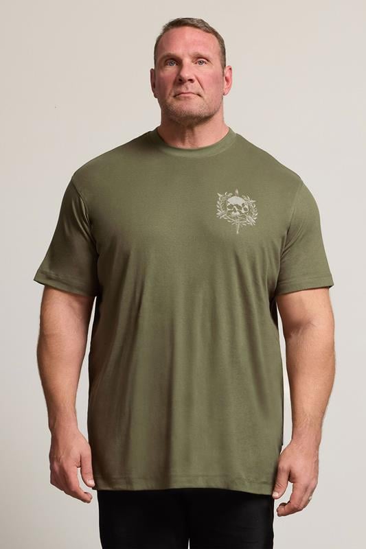 BadRhino Big & Tall Olive Green Skull Emblem Extra Long Graphic T-Shirt