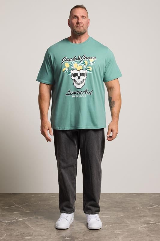 JACK & JONES Big & Tall Blue Tropical Skeleton Print Tee | BadRhino 1