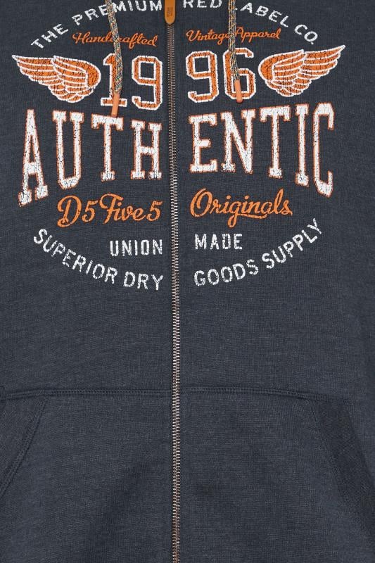 D555 Big & Tall Charcoal Grey 'Authentic' Slogan Zip Through Hoodie | BadRhino 2