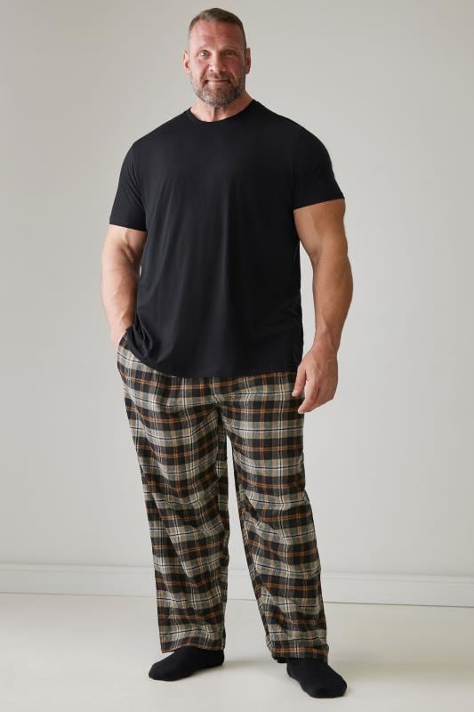 Men's  BadRhino Big & Tall Black T-Shirt & Check Trousers Pyjama Set