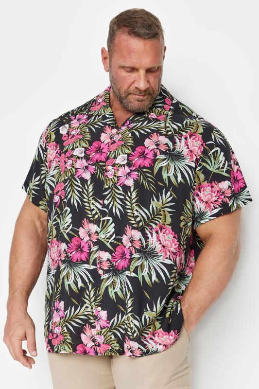 Men's  JACK & JONES Big & Tall Black Floral Short Sleeve Resort Shirt