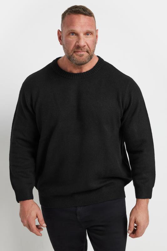 JACK & JONES Big & Tall Black Crew Neck Jumper | BadRhino 1