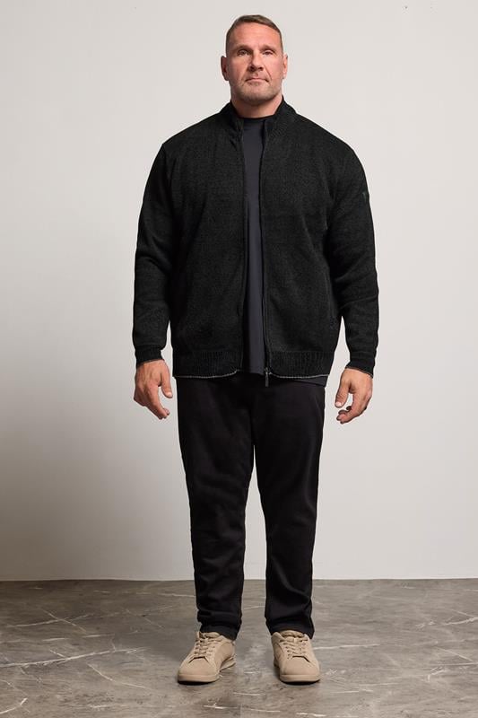 D555 Big & Tall Black Chenille Zip Through Knit Jumper | BadRhino 3