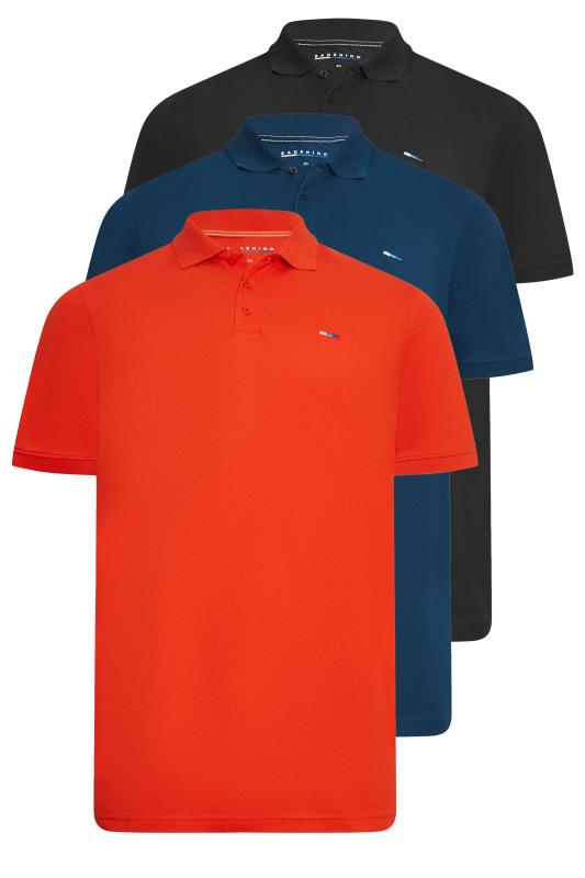 BadRhino Big & Tall Black/Sailor Blue/Fire Orange 3 Pack Polo Shirts | BadRhino 6