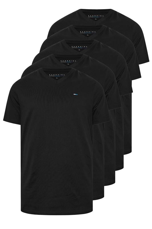 Men's  BadRhino Big & Tall Black 5 Pack Extra Long V-Neck T-Shirts