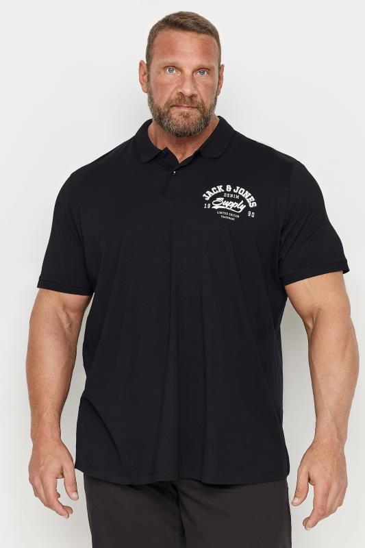 JACK & JONES Big & Tall Black Logo Short Sleeve Polo Shirt | BadRhino 1