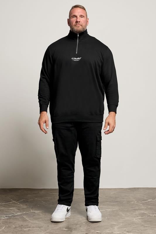 JACK & JONES Big & Tall Black JJ Studio Quarter Zip Sweatshirt | BadRhino 3