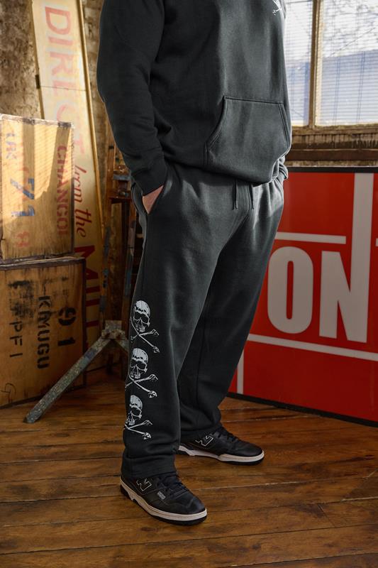 Men's  BadRhino Big & Tall Black Side Skull Open Hem Joggers