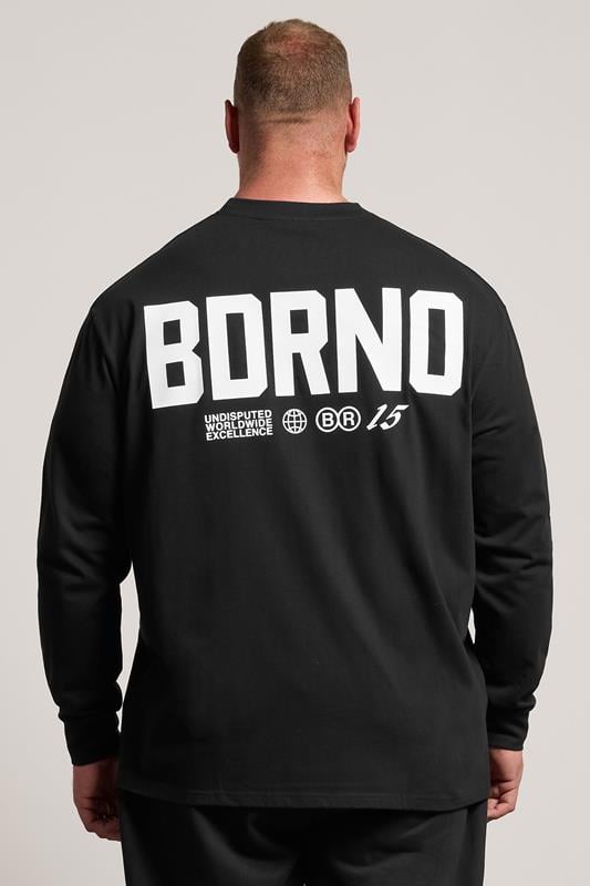 BDRNO Big & Tall Black Printed Long Sleeve T-Shirt | BadRhino 2