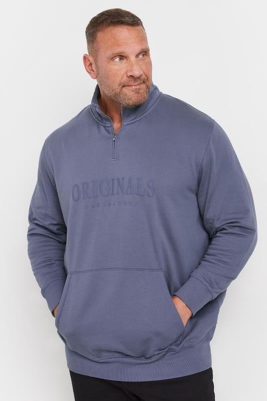 JACK & JONES Big & Tall Blue 'Originals' Quarter Zip Sweatshirt | BadRhino 1