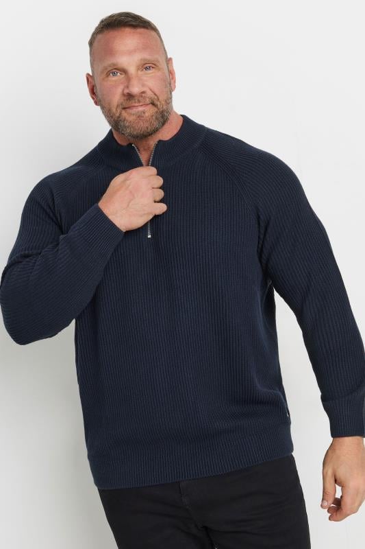 JACK & JONES Big & Tall Navy Blue Half Zip Jumper | BadRhino 1