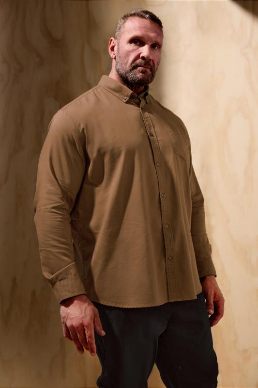 BadRhino Big & Tall Tan Brown Long Sleeve Oxford Shirt | BadRhino 1