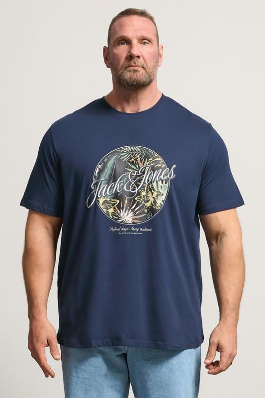  JACK & JONES Big & Tall Navy Blue Shape Print T-Shirt