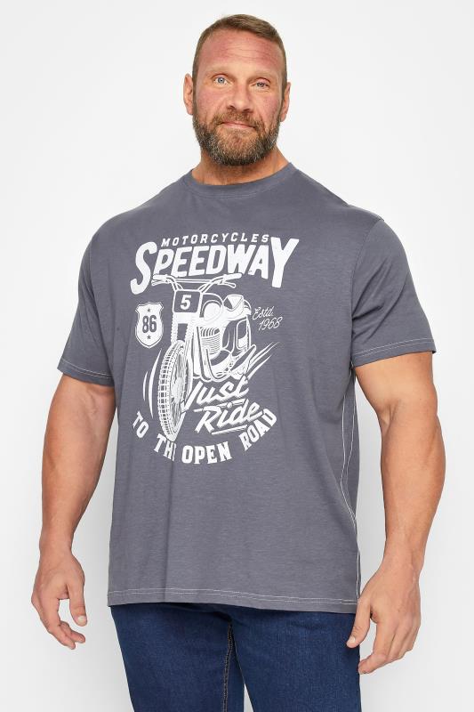 Men's  KAM Big & Tall Slate Grey 'Motorcycles Speedway' Slogan Print T-Shirt