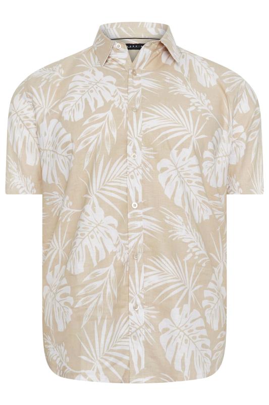 BadRhino Big & Tall Neutral Brown Tropical Print Short Sleeve Linen Shirt | BadRhino 4