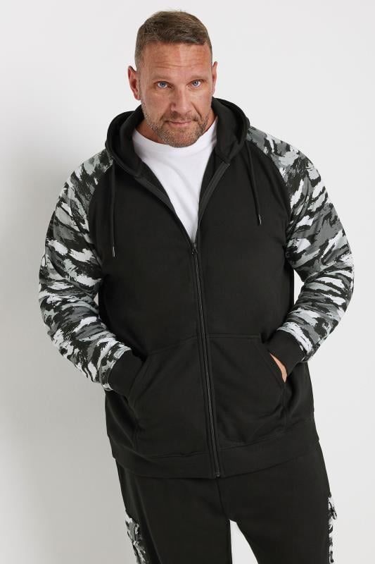 BadRhino Big & Tall Black Camo Print Zip Through Hoodie | BadRhino 1