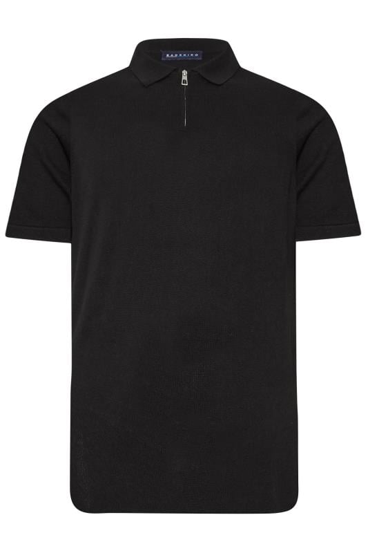 BadRhino Big & Tall Black Knitted Short Sleeve Zip Polo Shirt | BadRhino 3